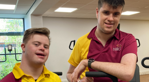 Hereford students Josh and Louis smiling at Halo leisure centre
