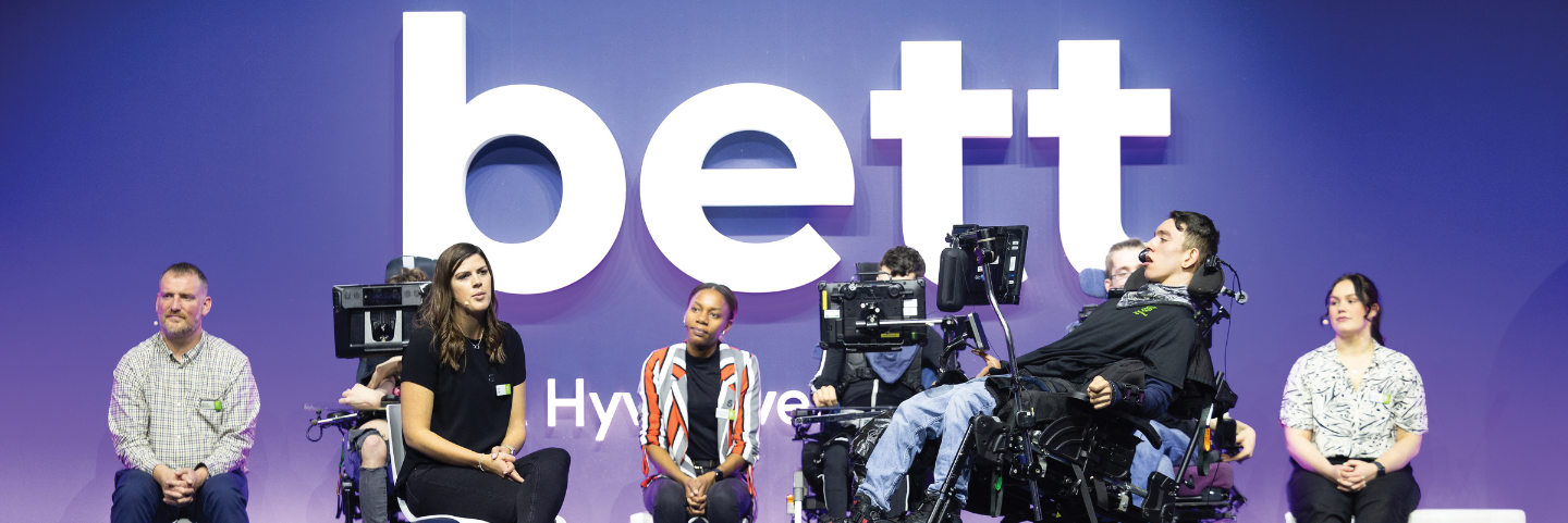 Staff and students on stage at the Bett Show
