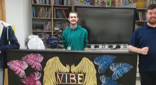 Students Ben, Jakub and Liam with the VIBE bar they designed