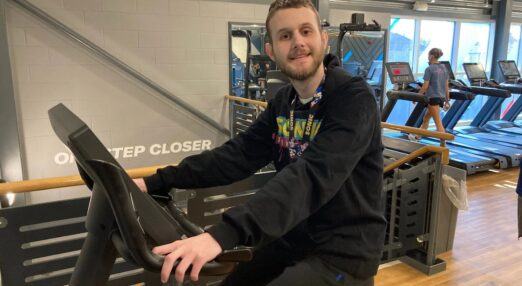 Jakub using the bike